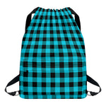 Turquoise And Black Buffalo Check Print Drawstring Backpack