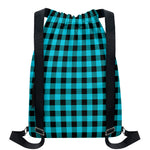 Turquoise And Black Buffalo Check Print Drawstring Backpack