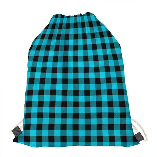 Turquoise And Black Buffalo Check Print Drawstring Bag