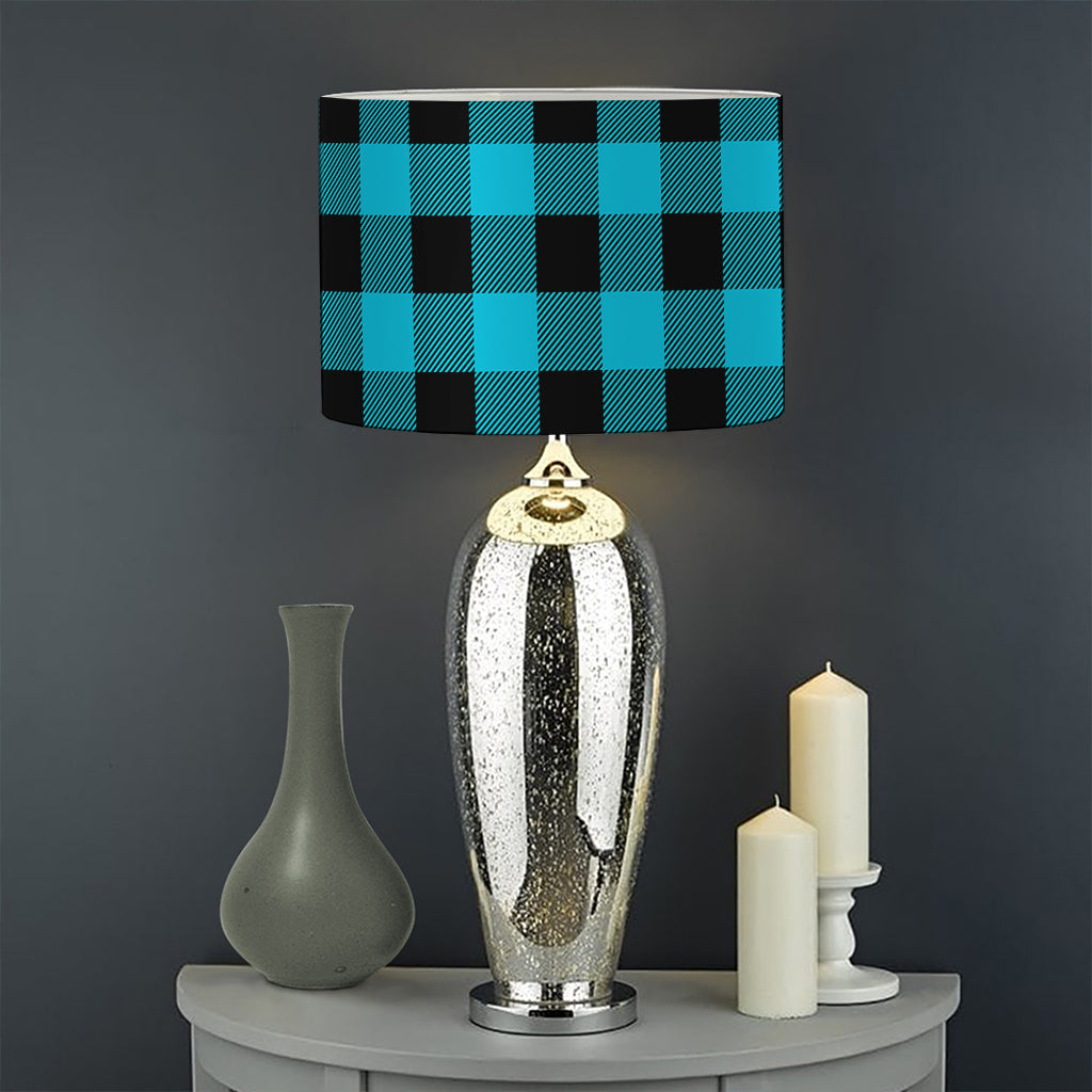 Turquoise And Black Buffalo Check Print Drum Lamp Shade