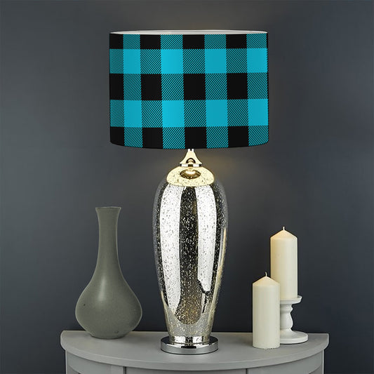 Turquoise And Black Buffalo Check Print Drum Lamp Shade
