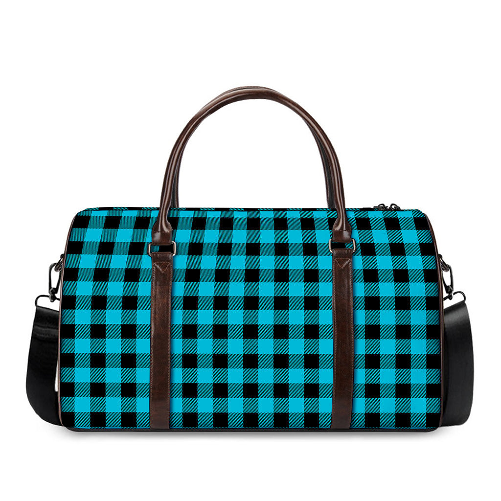 Turquoise And Black Buffalo Check Print Duffle Bag