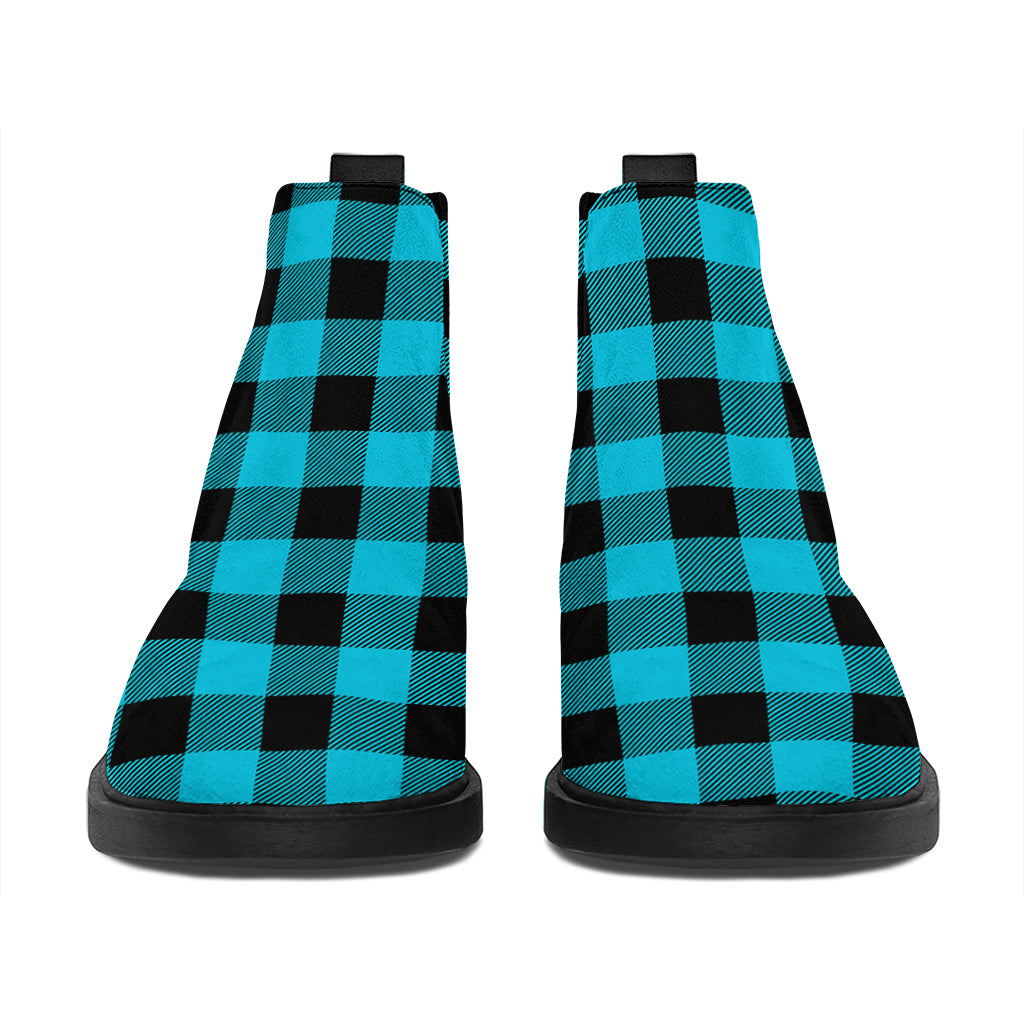 Turquoise And Black Buffalo Check Print Flat Ankle Boots