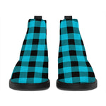 Turquoise And Black Buffalo Check Print Flat Ankle Boots