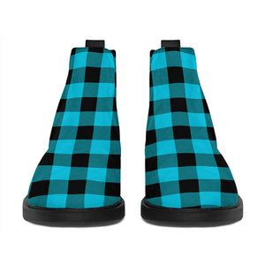 Turquoise And Black Buffalo Check Print Flat Ankle Boots