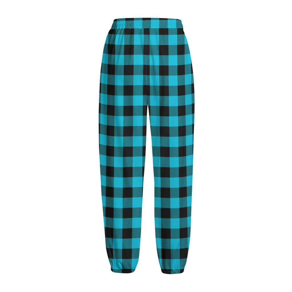Turquoise And Black Buffalo Check Print Fleece Lined Knit Pants