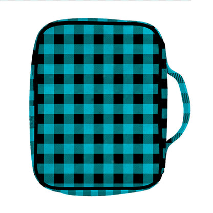 Turquoise And Black Buffalo Check Print Front Pocket Bible Bag