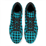 Turquoise And Black Buffalo Check Print High Top Leather Sneakers