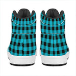 Turquoise And Black Buffalo Check Print High Top Leather Sneakers