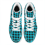 Turquoise And Black Buffalo Check Print High Top Leather Sneakers