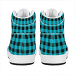 Turquoise And Black Buffalo Check Print High Top Leather Sneakers