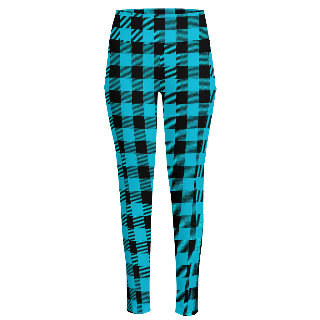 Turquoise And Black Buffalo Check Print High-Waisted Pocket Leggings