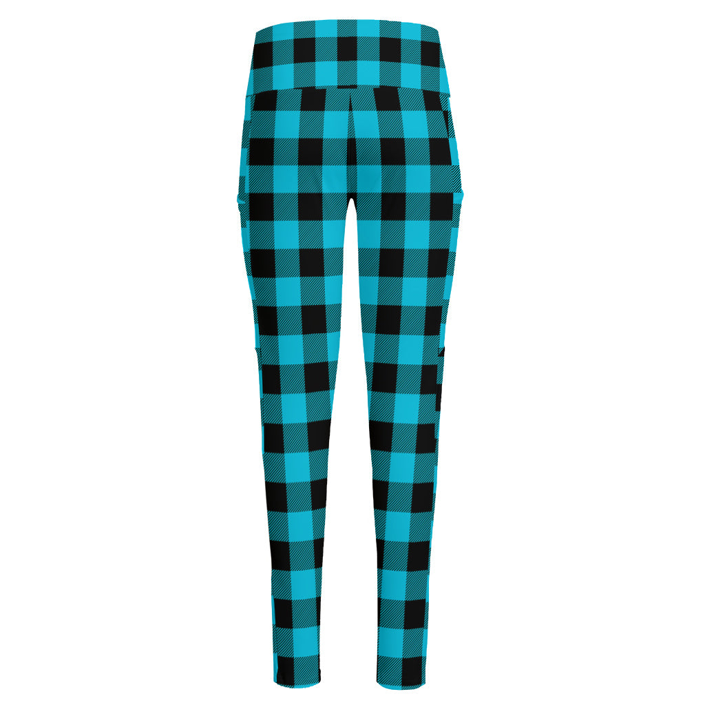Turquoise And Black Buffalo Check Print High-Waisted Pocket Leggings