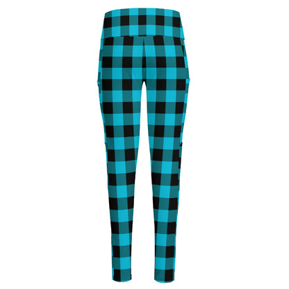 Turquoise And Black Buffalo Check Print High-Waisted Pocket Leggings