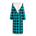 Turquoise And Black Buffalo Check Print Hooded Bathrobe