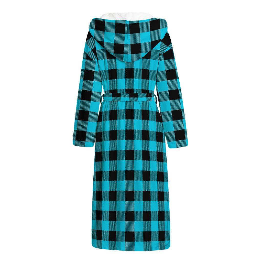 Turquoise And Black Buffalo Check Print Hooded Bathrobe