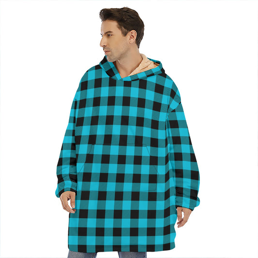 Turquoise And Black Buffalo Check Print Hoodie Blanket