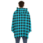 Turquoise And Black Buffalo Check Print Hoodie Blanket