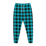 Turquoise And Black Buffalo Check Print Jogger Pants