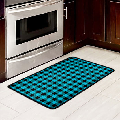 Turquoise And Black Buffalo Check Print Kitchen Mat