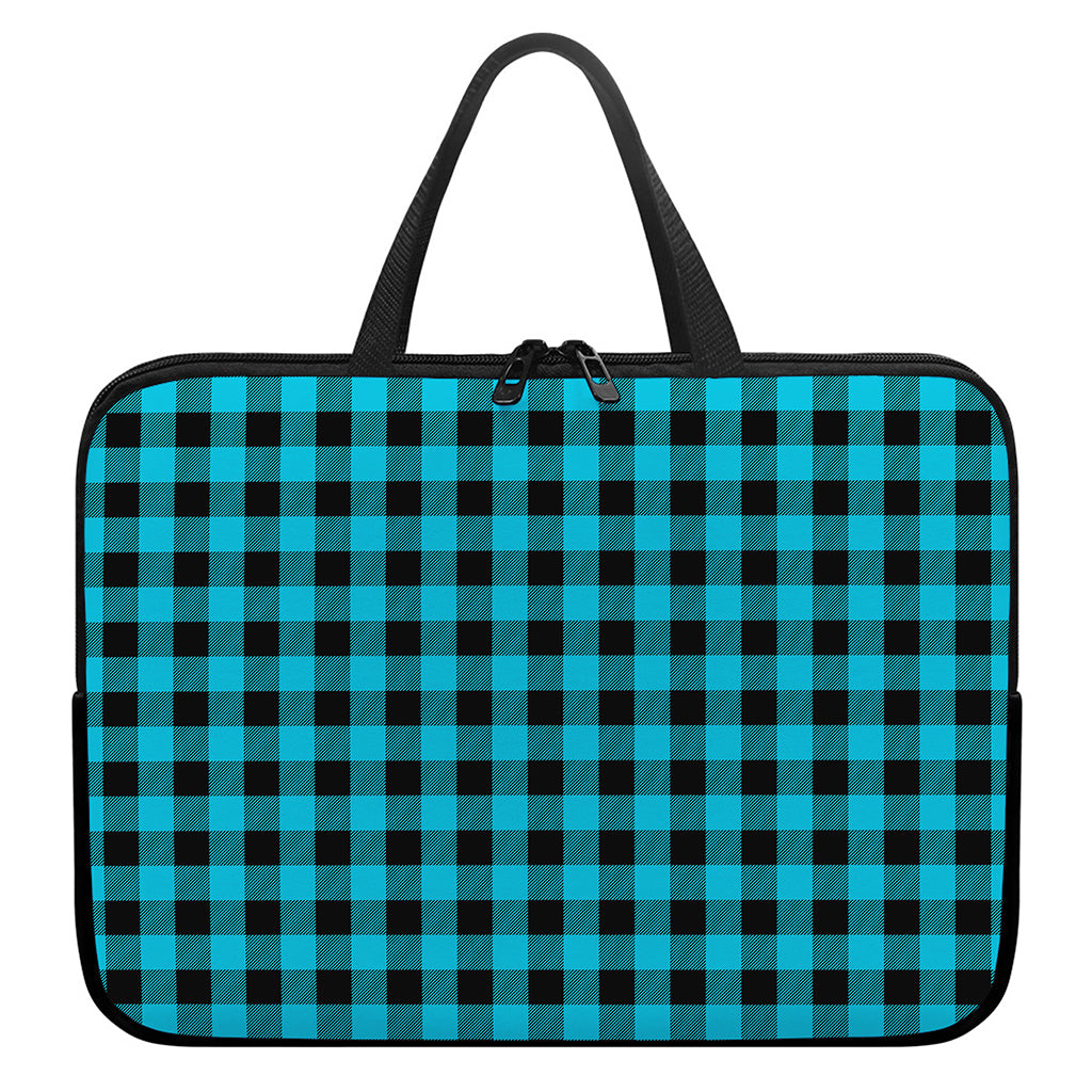 Turquoise And Black Buffalo Check Print Laptop Sleeve With Handle