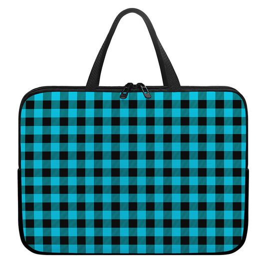 Turquoise And Black Buffalo Check Print Laptop Sleeve With Handle