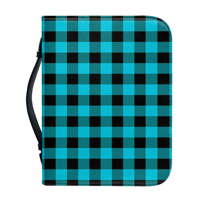 Turquoise And Black Buffalo Check Print Leather Bible Cover