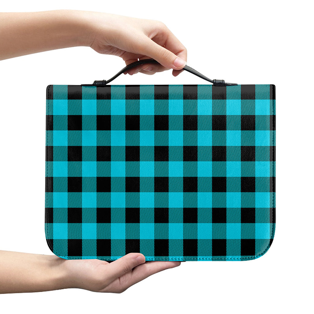 Turquoise And Black Buffalo Check Print Leather Bible Cover