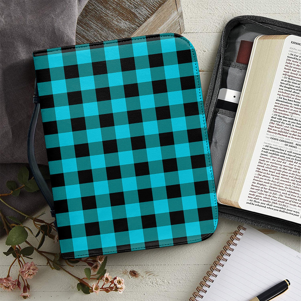 Turquoise And Black Buffalo Check Print Leather Bible Cover