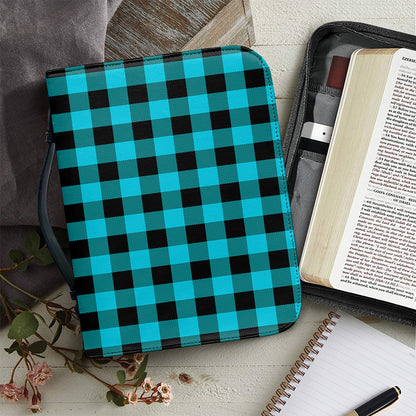 Turquoise And Black Buffalo Check Print Leather Bible Cover