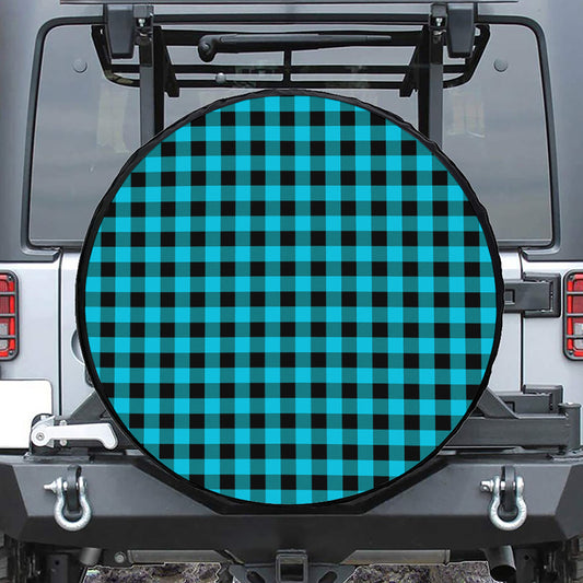Turquoise And Black Buffalo Check Print Leather Spare Tire Cover