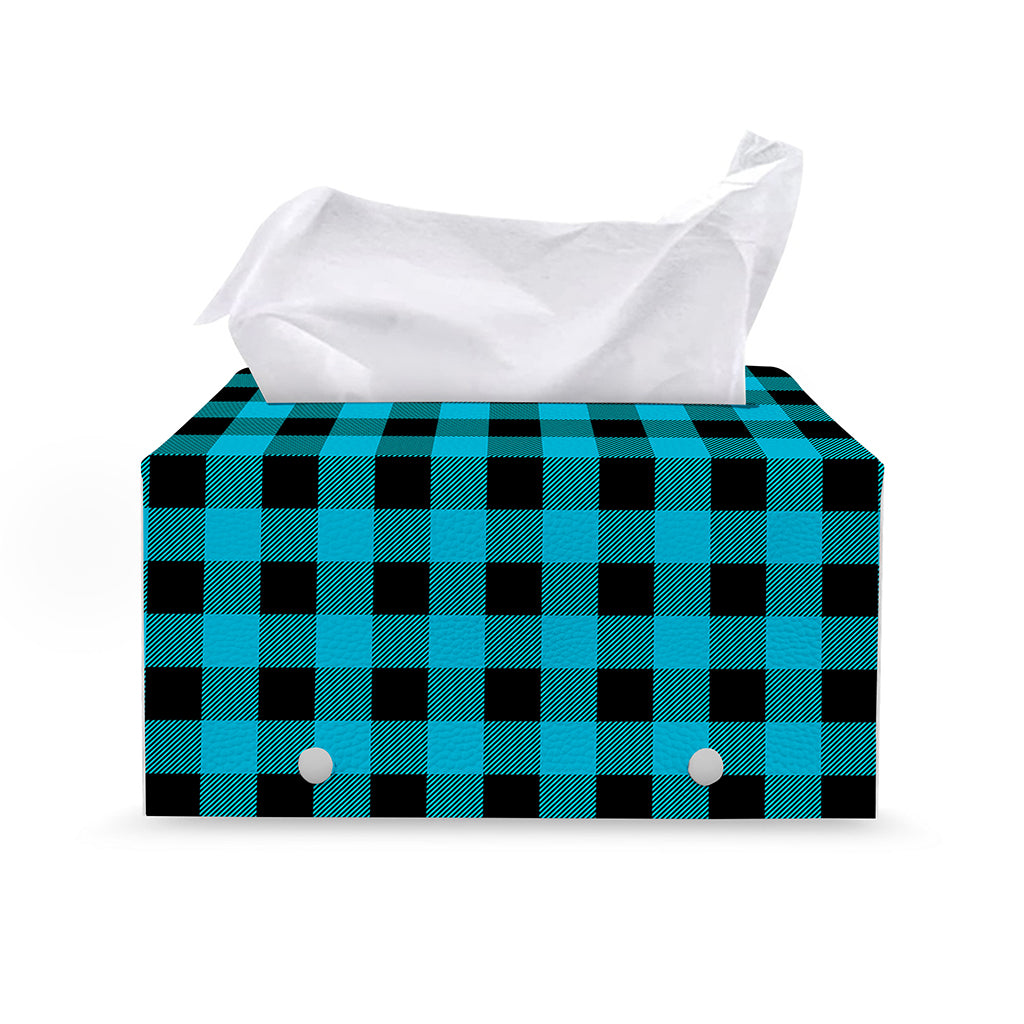Turquoise And Black Buffalo Check Print Leather Tissue Box Cover