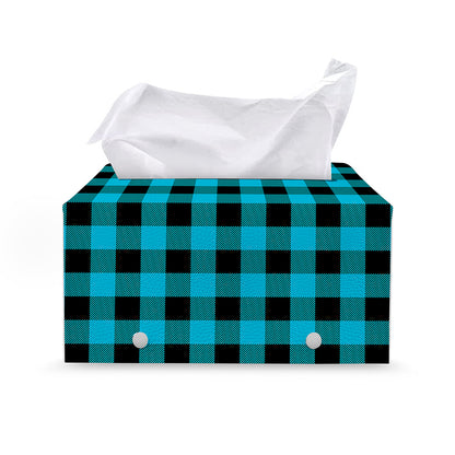 Turquoise And Black Buffalo Check Print Leather Tissue Box Cover