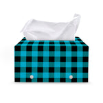 Turquoise And Black Buffalo Check Print Leather Tissue Box Cover
