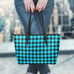 Turquoise And Black Buffalo Check Print Leather Tote Bag