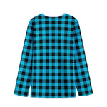 Turquoise And Black Buffalo Check Print Long Sleeve Short Coat