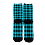 Turquoise And Black Buffalo Check Print Long Socks