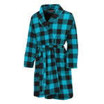 Turquoise And Black Buffalo Check Print Men's Bathrobe