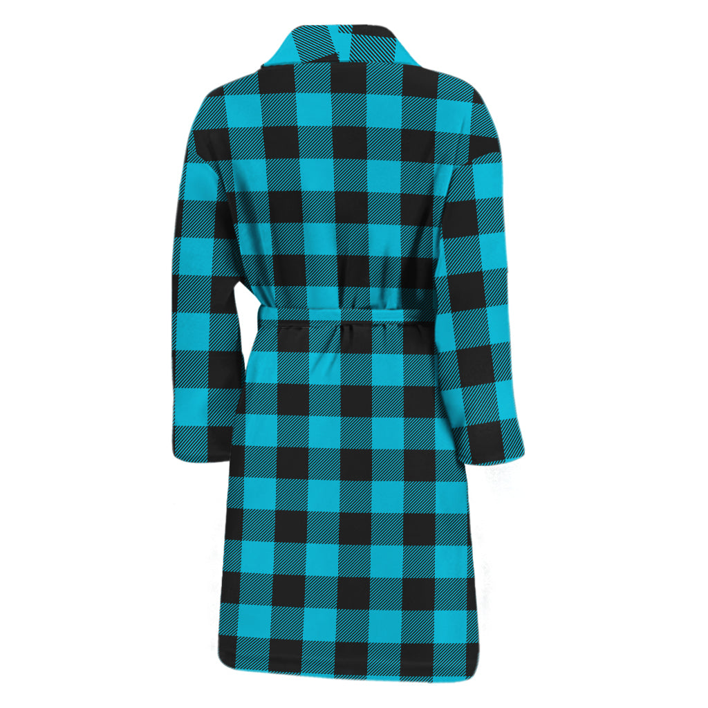 Turquoise And Black Buffalo Check Print Men's Bathrobe