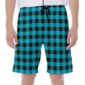 Turquoise And Black Buffalo Check Print Men's Beach Shorts