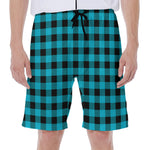 Turquoise And Black Buffalo Check Print Men's Beach Shorts
