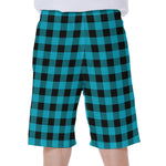 Turquoise And Black Buffalo Check Print Men's Beach Shorts