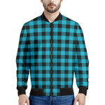Turquoise And Black Buffalo Check Print Men's Bomber Jacket