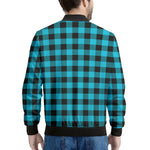 Turquoise And Black Buffalo Check Print Men's Bomber Jacket