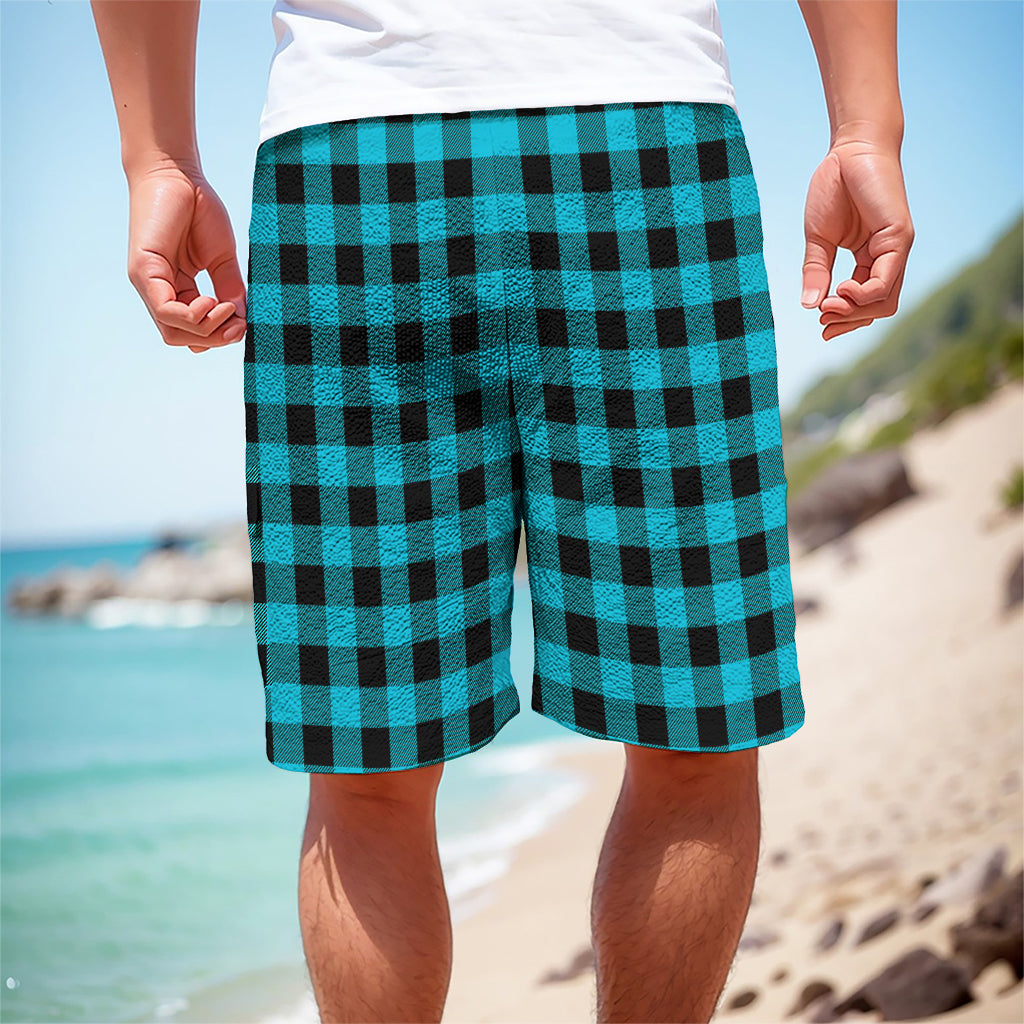 Turquoise And Black Buffalo Check Print Men's Cargo Shorts