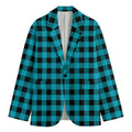 Turquoise And Black Buffalo Check Print Men's Cotton Blazer