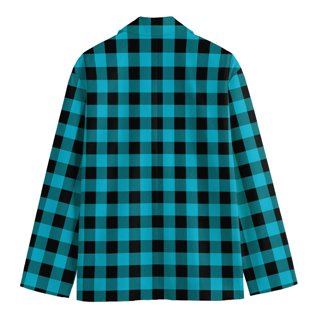 Turquoise And Black Buffalo Check Print Men's Cotton Blazer
