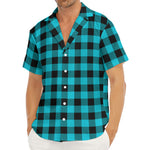 Turquoise And Black Buffalo Check Print Men's Deep V-Neck Shirt