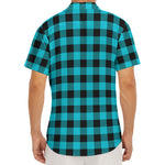 Turquoise And Black Buffalo Check Print Men's Deep V-Neck Shirt