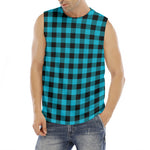 Turquoise And Black Buffalo Check Print Men's Fitness Tank Top